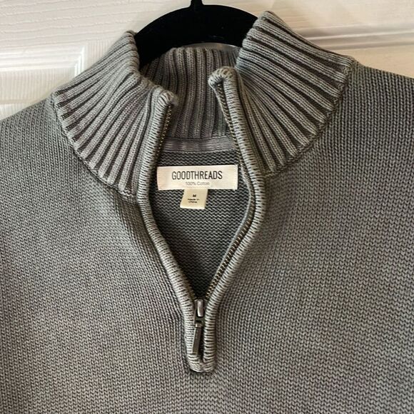 Goodthreads Gray 100% Cotton Half Zip Mock Neck Sweater Men’s Medium - Picture 7 of 10